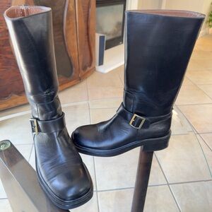Gucci Black Leather Buckle Boots